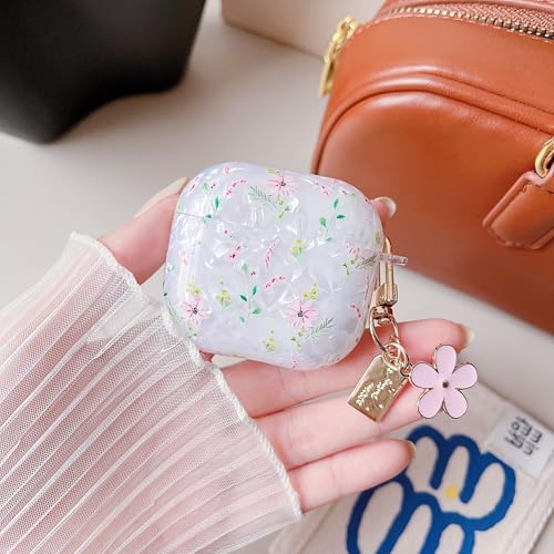 Image of MINSCOSE for Cute Glitter AirPods 4 Case,Shell Pattern Cartoon Flower Aesthetics Design with Girly Floral Keychain,Soft TPU Protective Cover with Cleaner Kit for Girls Women for AirPods 4-Pink