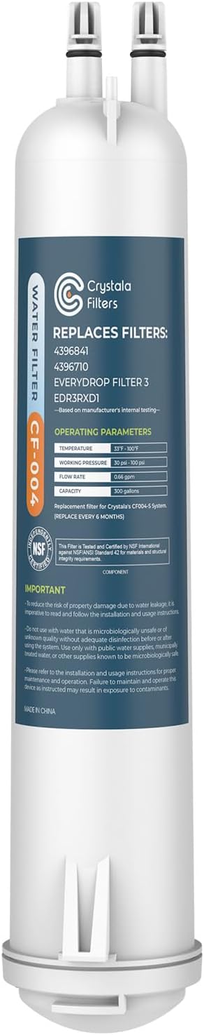 Crystala Filters Compatible with 4396841 Refrigerator Water Filter, EDR3RXD1, KAD3RXD1, WHR3RXD1, 4396841, 4396710, Filter 3, 46-9083,46-9030, 9030, 9083 Refrigerator Water Filter, 1 Pack 1 Count(Pack of 1?
