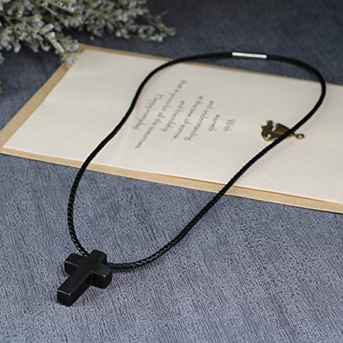 COAI Religious Jewelry Obsidian Stone Cross Pendant Necklace4