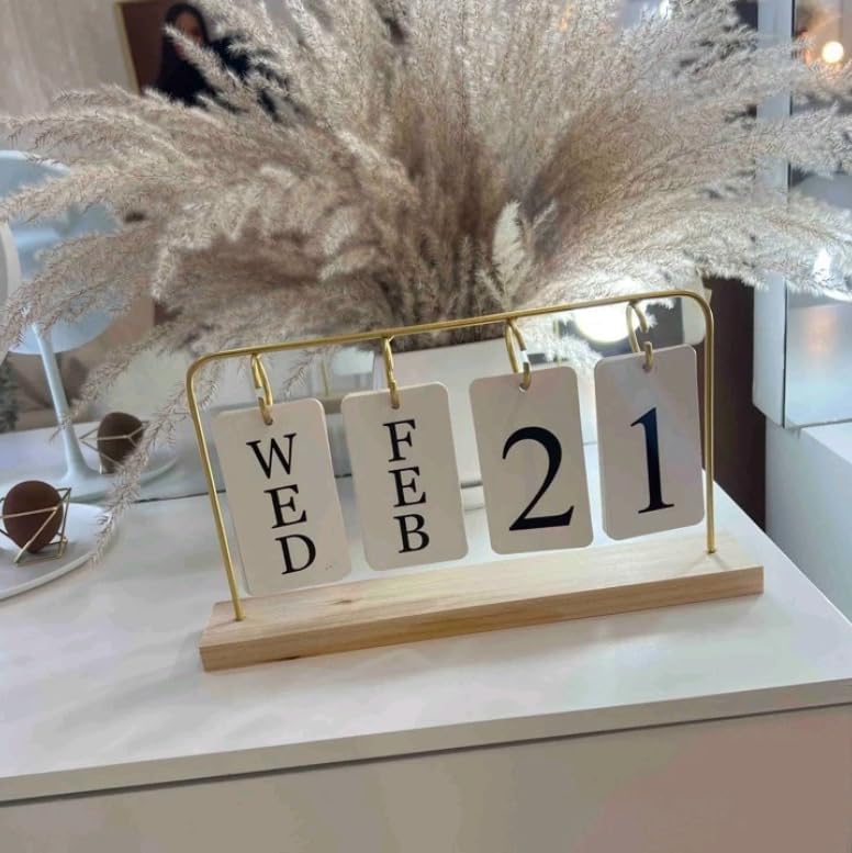 Miniatura 5 de Calendario perpetuo de madera para escritorio, exhibición de fecha de mes de madera de metal para profesores, estudiantes, aula, decoración rústica