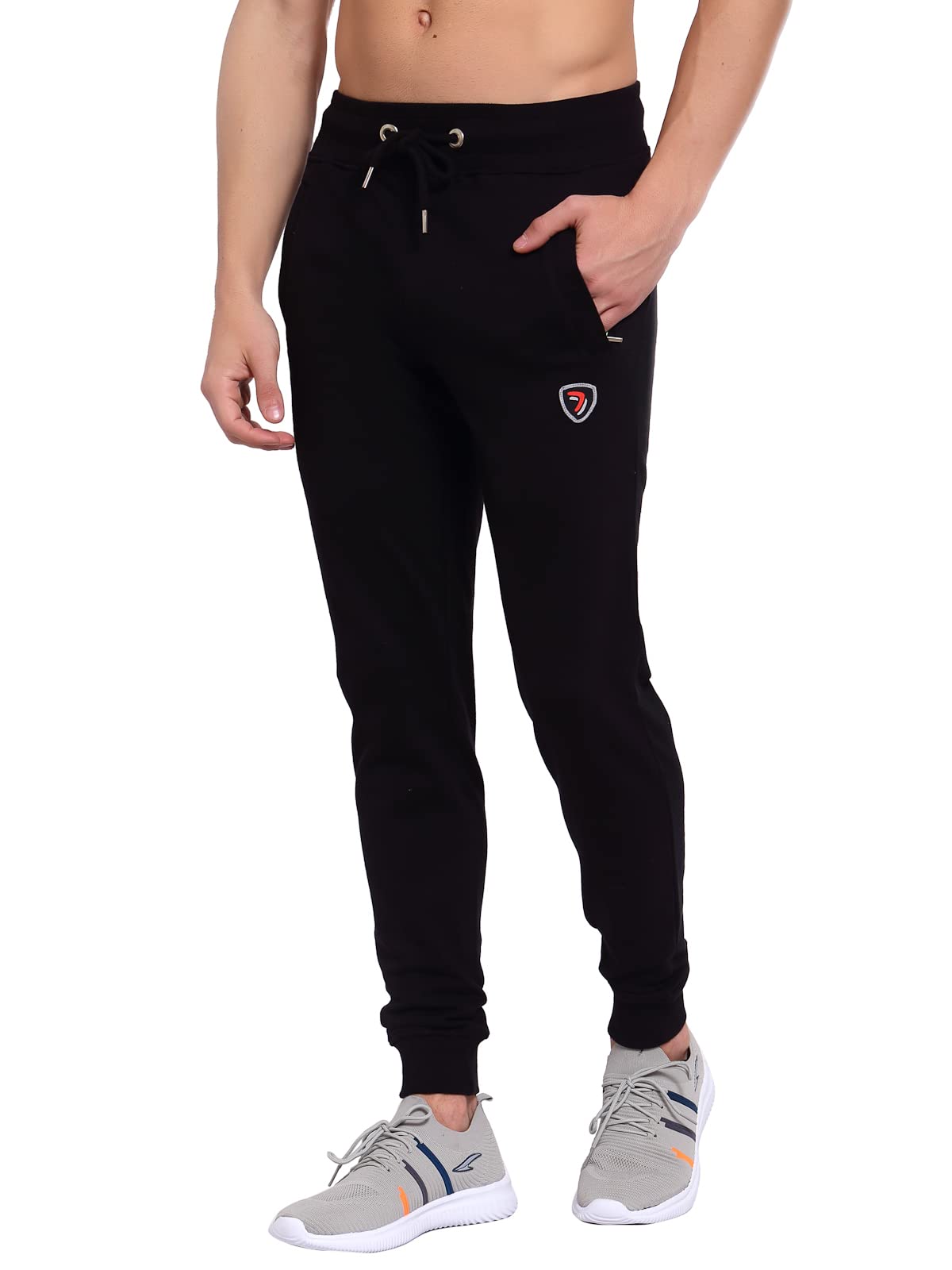 Men's Warm Solid Cotton & Fleece Terry Slim Fit Gym Joggers with Dual Zipper Side Pockets-image-46