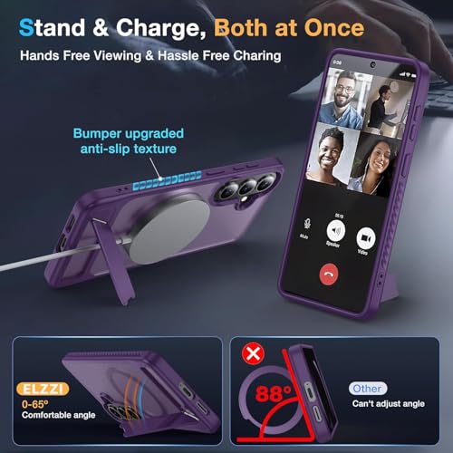 Image of Elzzi Magnetic Magsafe for Samsung Galaxy S26 Case [Compatible with MagSafe][Full Camera Protection][Built-in Invisible Kickstand] Translucent Matte Phone Back Cover-Deep