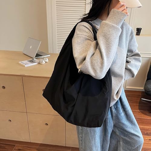 Slouchy Tote Bag for Women Crescent Shoulder Bag Nylon Solid Pleated Handbag Casual Hobo Bag Travel Vacation4