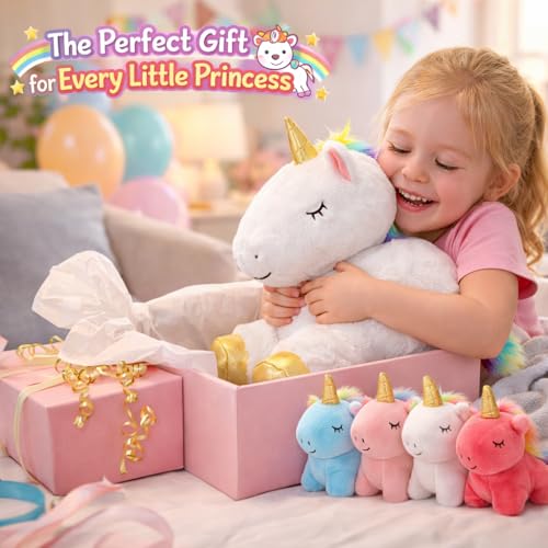 Image of KMUYSL Toys for Girls Ages 0 1 2 3 4 5 6 7 8+ Years - Unicorn Mommy Stuffed Animal with 4 Baby Unicorns in Her Tummy, Soft Unicorn Plush Toys Set, Christmas Birthday Gifts for Baby, Toddler, Kids
