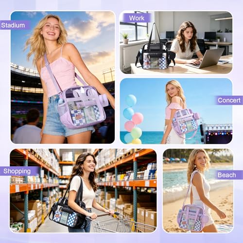 Image of Clear Tote Bag 12x6x12 Stadium Approved Transparent Crossbody Bag with Multi Pockets for Sports Concerts