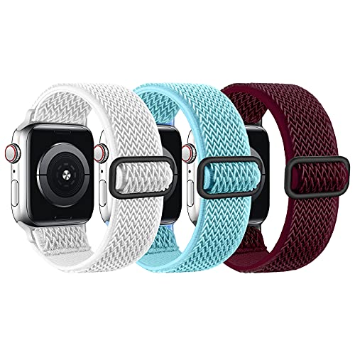 3 Pack Stretchy Watch Bands Compatible with Apple Watch Band 38mm 40mm for iWatch Series 6 5 4 3 2 1 SE, Adjustable Elastic Starps for Apple Watch Bands Women Men White MarineGreen WineRed 38/40
