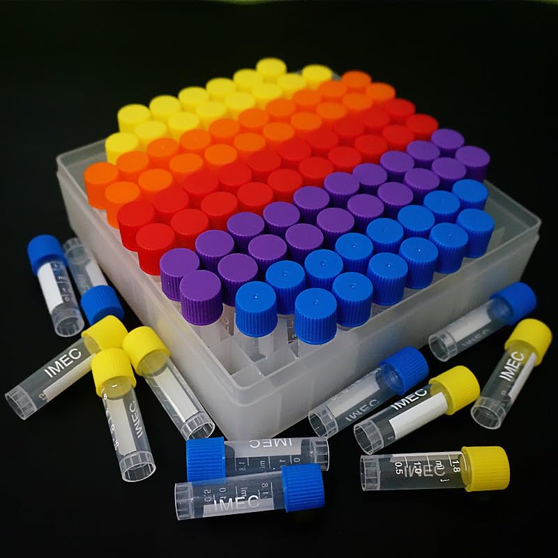 100Pieces Plastic 1.8ml Freezing Tube + One Piece 100 Vents Plastic Freezing Tube Storage Box