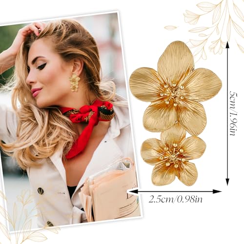 Large Gold Flower Earrings For Women Gold Double Flower Statement Earrings Elegant Boho Floral Earring For Women Trendy Boho Jewelry For Mother'S Day Wedding Birthday Christmas2