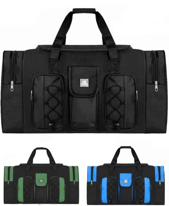 Bolsa de Viagem Gigante, 85 Litros, Alça de Mão, Múltiplos Compartimentos,Reforçada (Preto Com Verde)