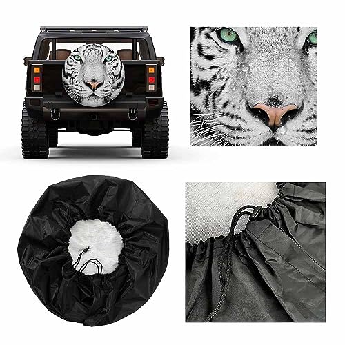 Image of White Tiger Spare Tire Cover Animal Portrait Beautiful Feline Head Closeup Weatherproof Universal Wheel Protectors Camper Tire Covers for Trailer Rv Travel(17 inch)