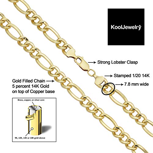 Kooljewelry Solid 14k Yellow Gold Filled 7.8 mm Figaro Chain Necklace (18, 20, 22, 24 or 30 inch)2