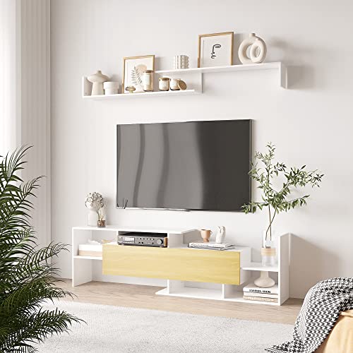HOMCOM-Mueble-de-Salon-para-TV-Conjunto-Muebles-de-TV-con-Mesa-para-Televisor-1536x25x42-cm-y-Estante-de-Pared-150x145x163-cm-Blanco-y-Natural HOMCOM-Mueble-de-Salon-para-TV-Conjunto-Muebles-de-TV-con-Mesa-para-Televisor-1536x25x42-cm-y-Estante-de-Pared-150x145x163-cm-Blanco-y-Natural