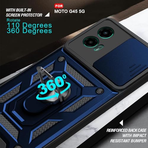 Image of Luxe Back Cover for Motorola G34 5G / Motorola G45 5G | D10 Tough Armor | Sliding Camera Shield | 360 Protection | Kickstand Ring Holder | Military-Grade Shockproof Bumper