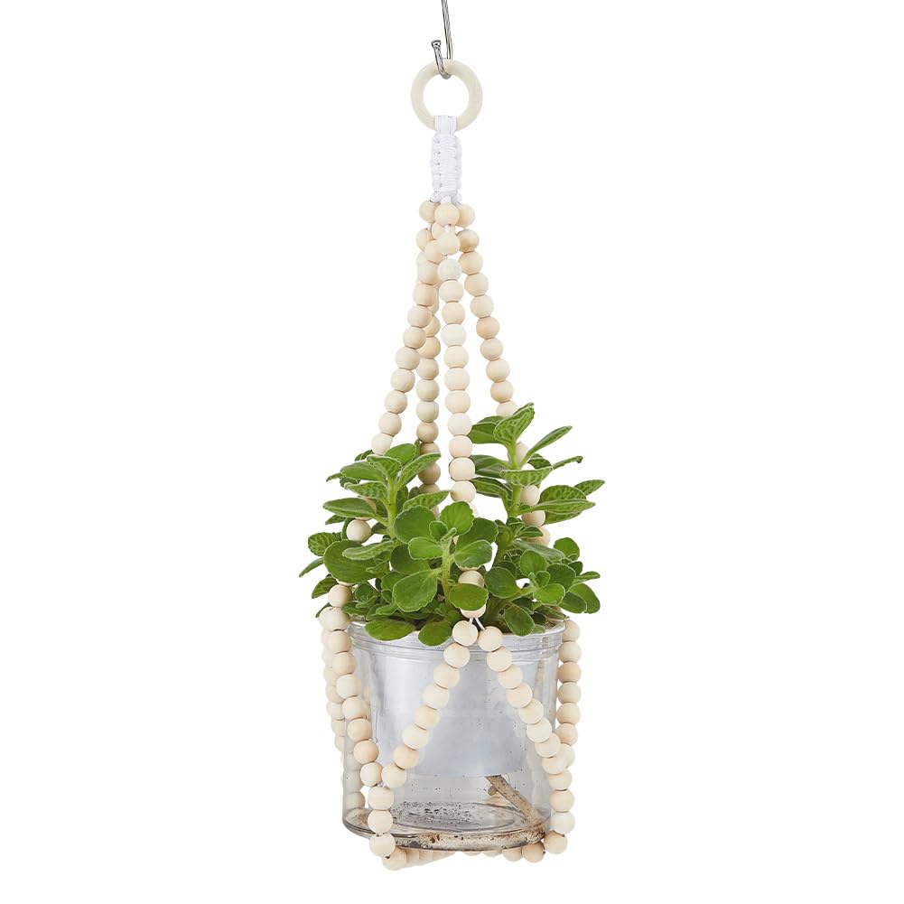 Paniers suspendus à perles pour pot de fleurs : suspension plante macramé et bois rustique