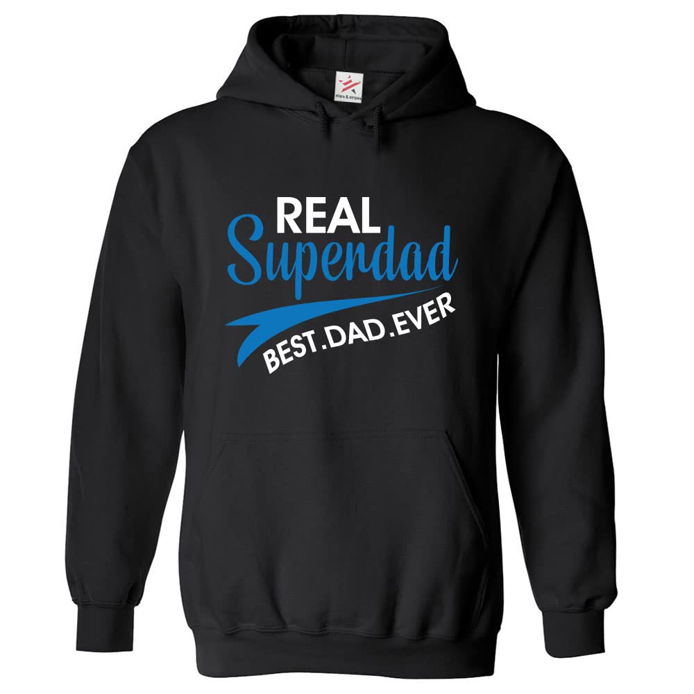 Stars and Stripes Real Superdad Best Dad Ever Classic Adults Pullover Hoodie For Daddy (XL, Black)