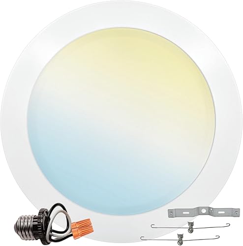 LUXRITE Luces LED de disco de 8 pulgadas, 27 W, 5CCT seleccionables 2700 K - 5000 K, luz de techo empotrada empotrada de montaje empotrado, 2000 lm,