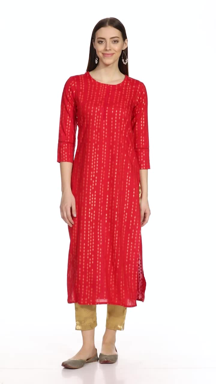 KIPEK Women's Rayon Leaf Print Straight Kurta - Mustard Yellow, 3XL, Casual & Festive Wear