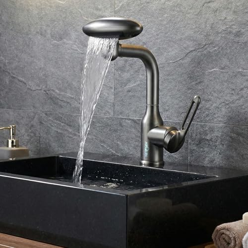 Image of ARQUIN Pull Down Kitchen Faucet SS304 Kitchen Sink Tap Faucet- Hot and Cold with 360 Swivel Deck Mounted Dual Spray Kitchen Tap for Home Sink (Waterfall Pullout Sink Mixer Black)