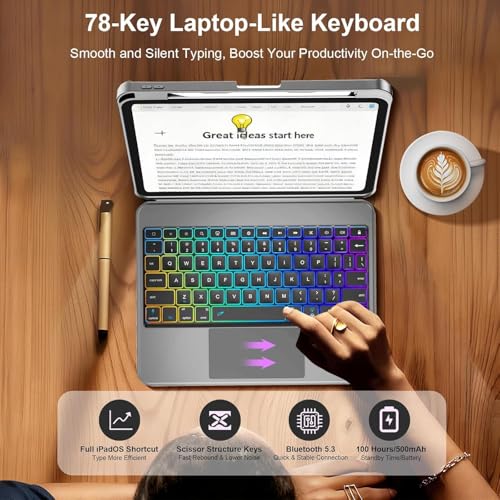 Image of Keyboard Case for iPad Pro 13 (M5 M4 2025 2024), Detachable Bluetooth Keyboard with 120 Metal Stand, Larger Trackpad, Backlit Spring Keys, Stylus Holder, Light Protective Cover (Dark Gray)