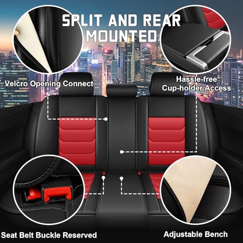 Image of Car Seat Cover Full Set for Toyota Camry Hybrid Seat Covers 2007-2024, Nappa Leather Waterproof Seat Covers For Cars, Airbag Compatible, Universal Automotive Seat Covers(Luxury Full Set /Black Red)