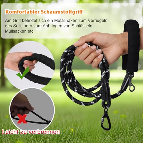 Hundeleine, 1,2 m/1,5 m/2 m/3 m/5 m/10 m/20 m/30 m, mit gepolstertem Robuste Hundeleine, geeignet für das Training und Spazierengehen kleine mittelgroßer und Hunde Abschließbarer Karabine