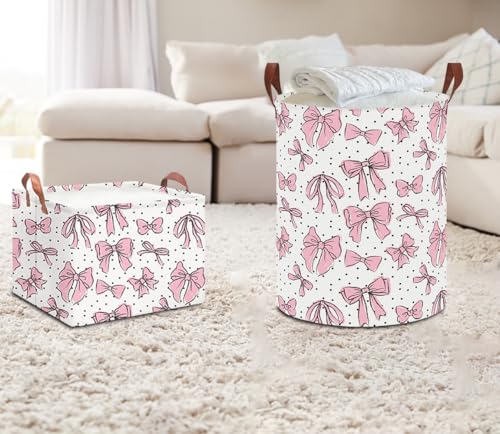 Image of NTAOHAMPER Rectangular Storage Basket Empty,Storage Bin with Handles,Room Decor,Gift Basket,Book Box(Hand-drawn Bowknot)