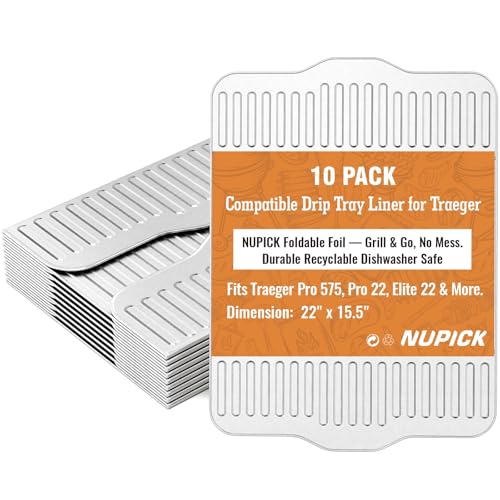 NUPICK 10-Pack BAC507 Grill Drip Tray Liners for Traeger Pro 575 Pro 22 and Elite 22 Grill Accessories for Traeger Aluminum Disposable Drip Trays Heat-Resistant Grill Accessory 22in X 15.5in
