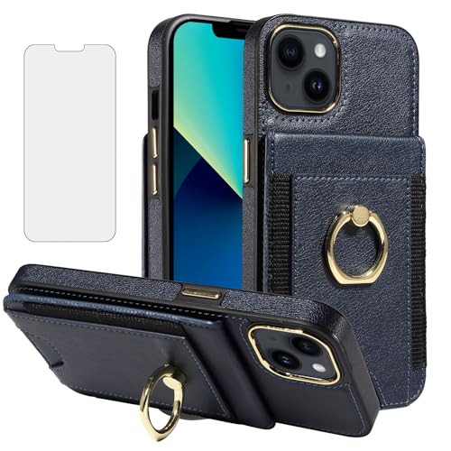 Protection iPhone 13 5G étui portefeuille bleu et verre trempé fin