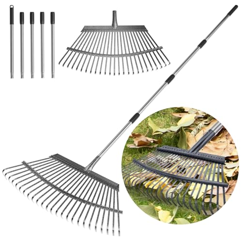 Rake for Leaves Heavy Duty 72 Inch Long Expandable Leaf Rake, 18 Inch Wide Garden Rakes with 25 Reinforced Tines and Stainless Steel Handle for Lawn, Yard, Leaf Cleanup