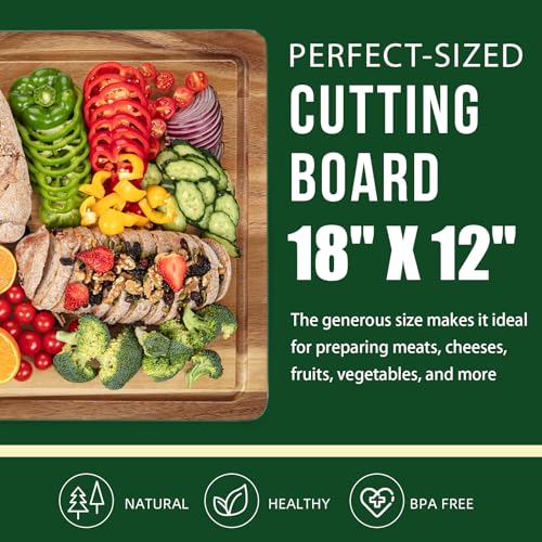 Tabla de Cortar de Madera de Acacia GarveeHome, 45,7 cm x 30,5 cm, con Ranura Profunda para Jugos y Asas Internas, Ideal para Carnes, Verduras y Frutas miniatura 2