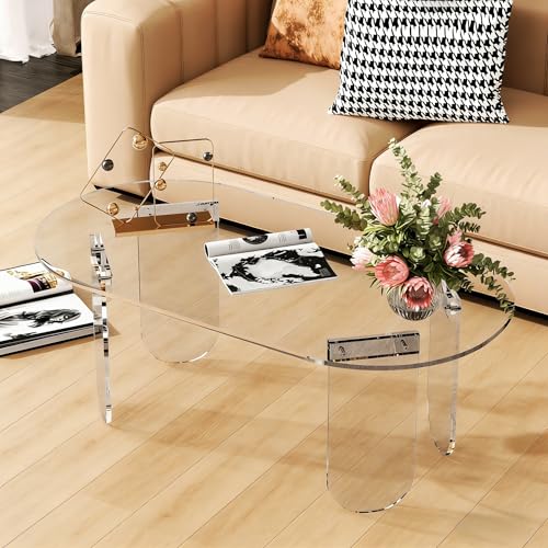 Artloge Table Basse Ovale Salon: 95x50x35cm Meuble Centre en Acrylique Moderne Design Table d'Appoint Décoratif avec 4 Pied pour Chambre - Transparent