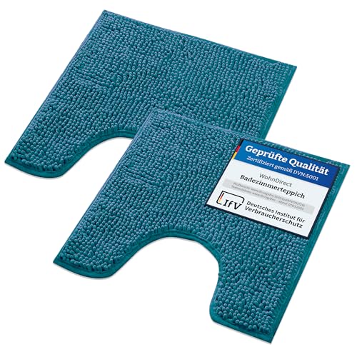 WohnDirect Badematten Set 2 teilig - Petrol 45 x 45 cm MIT WC-Ausschnitt -...