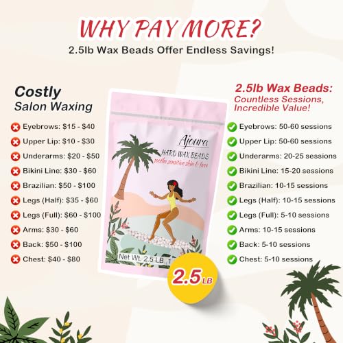Image of Ajoura 2.5 lb Unscented Hard Wax Beads for Hair Removal, Brazilian Bikini Wax Refill for Full Body Women Men, Ideal for Legs, Face, Brazilian, Bikini, and Underarms, at Home Waxing for Sensitive Skin