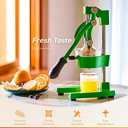 Image of CO-Z Hand Press Juicer Machine, Manual Orange and Citrus Juicer for Pom Lime Lemon Juice, Commercial Squeezer and Crusher, Easy to Clean, Green