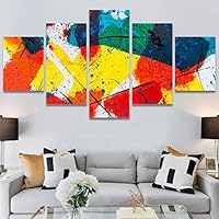 SIGNWIN 5 Panel Canvas Wall Art Modern Art Abstract Brushstroke Closeup Expressionism Expressive Modern Multicolor Oil Painting for Home Decorations Ready to Hang - 60
