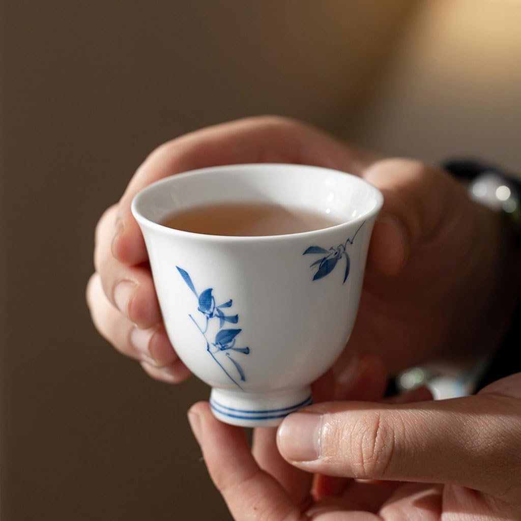 GSOUL Kungfu Tea cup Party Exquisite Hand-painted Phalaenopsis Tea Cup Men's Large Single Ceramic Personal Kung Fu Set Small Tea Cups