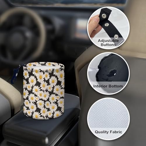 Image of White Daisy Florals Car Trash Storage Box Multifunctional Garbage Bags for Car, Office, Home, Travel Camping Accessories, Keep Tidy