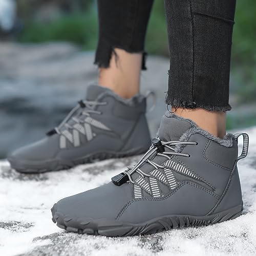 Men's Women's Winter Barefoot Hiking Boots, Slip On Warm Zero Drop Snow Boot, Wide Toe Box Ankle boots, Minimalist Waterproof Shoes, Five Finger Sneakers Hike Shoes for Hiking Walking Outdoor Unisex 7