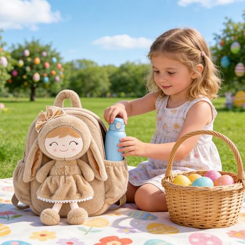 Image of Gloveleya Toddler Backpack with Soft Brown Rabbit 11 inches Detachable Design for Girl Age 2+
