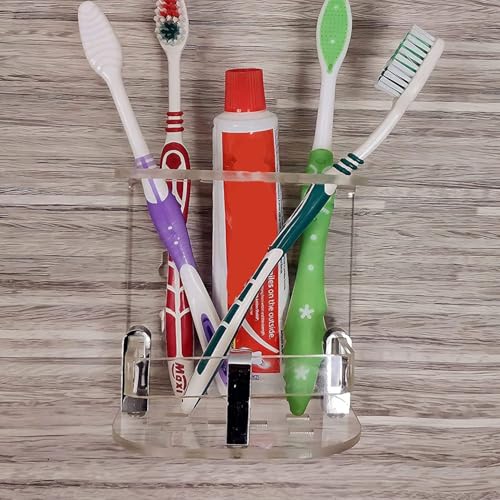 Image of Toothbrush Stand,Wall Stand,Bathroom Wall Stand,Wall Mounted self Adhesive Acrylic Toothbrush Holder,Stand,Tumbler, (Small Clear)