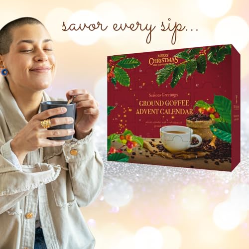 Kaffee-Adventskalender 2025-24 Premium Gourmet-Kaffee Gemahlene Bohnen Verschiedenen Geschmacksrichtungen Geschenke Für Männer Frauen Einzigartige Adventskalender