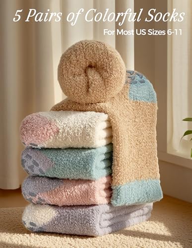 Image of TEHOOK Warm & Cozy Gifts for Women, Fluffy Fuzzy Plush Sleeping Slipper Socks - Soft Warm Fabric