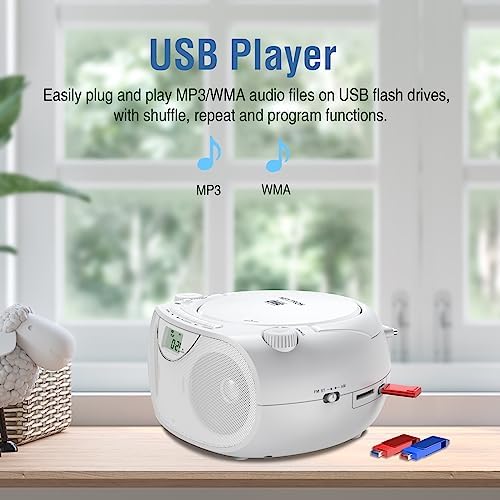 Nextron Portable Stereo CD Player Boombox with AM/FM Radio, Bluetooth, USB, AUX-in, Headphone Jack, CD-R/RW and MP3 CDs Compatible, Clear and Full Sound with Bass Boost, AC/Battery Operated – White 7