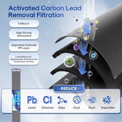 Image of ICEPURE 2.5 inchx 20 inch Whole House Water Filter, 2-Stage Water Filtration System Replacement Combo Kit with KDF Cartridge and Activated Carbon Lead Remove Filter, Compatible with C1-20, F3WCB32