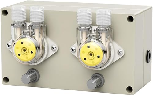 KAMOER Bomba peristáltica de doble cabezal 12V DC, control de cabezal de bomba separado, caudal bajo 0.5-3.0 fl ozmin, velocidad ajustable, blanco,