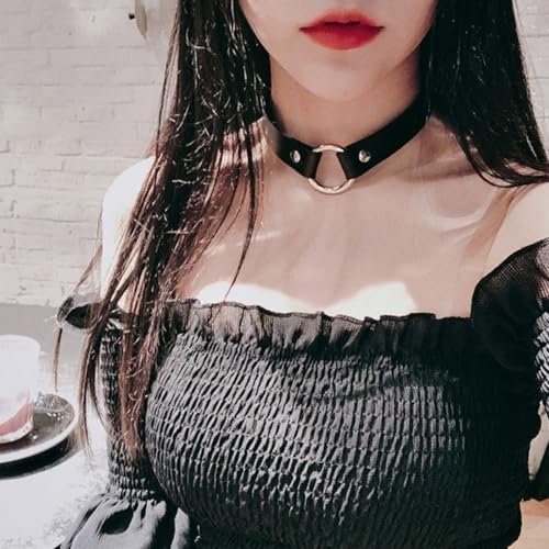 CALFOVERA Verstellbares PU Leder Choker Halsband Für Frauen O Ring Gothic Style Lederhalsband Mit Kettengliedern Schwarzes Punk Design Kurzes Kreishalsband Mit Niete Für Kostümschmuck Halloween Party
