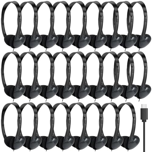 Image of USB C Headphones Bulk 30 Pack for Classroom School Kids,USB Type C | Headphones Wired Class Set for School Student Chidren Compatible with Pad Smartphones Black
