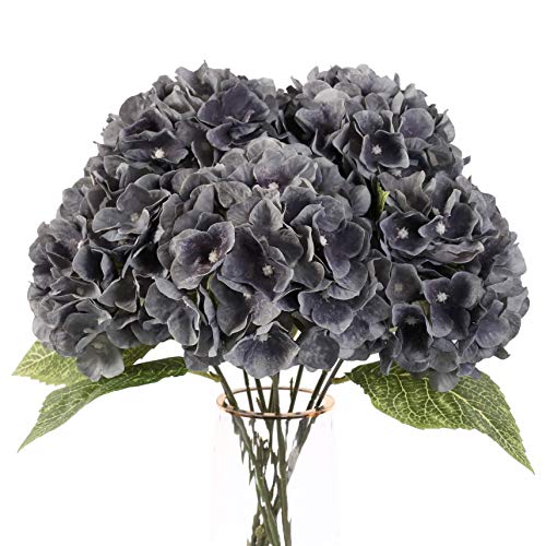 Jim's Cabin Artificial Flowers Silk Hydrangea Flowers with 5 Big Heads Fake Flower Bunch Bouquet for Home Wedding Party Decor DIY(Gray)