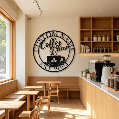 Image of Personalized Coffee Bar Metal Sign, Custom Coffee Signs, Custom Coffee Name Signs for Cafe Station, Coffee Wall Art Decor for Kitchen, Cafe Shop Decor, Cafe Lover Gift