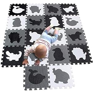 MQIAOHAM kinderen foam speelmat babymatten voor babytapijten tapijt kinderen dieren kindertapijt puzzel speelmatten tapijten zachte tegels kruipend dier kruipen wit zwart grijs P051HBH